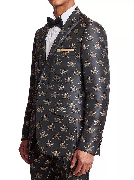 Paisley & Gray Black Blazer With Gold Emblem Pattern
